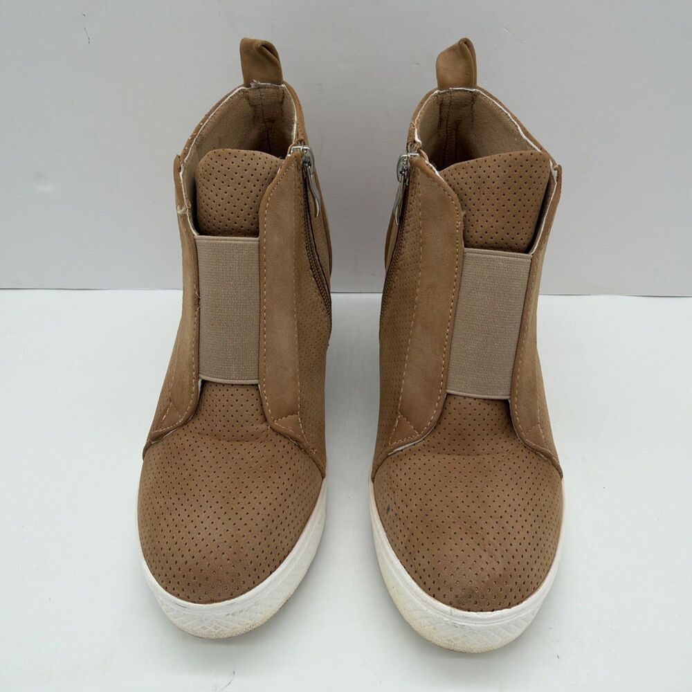 Ccocci Womens Zoey Sneaker Shoes Tan High Top Side Zipper Wedge Heels 6.5